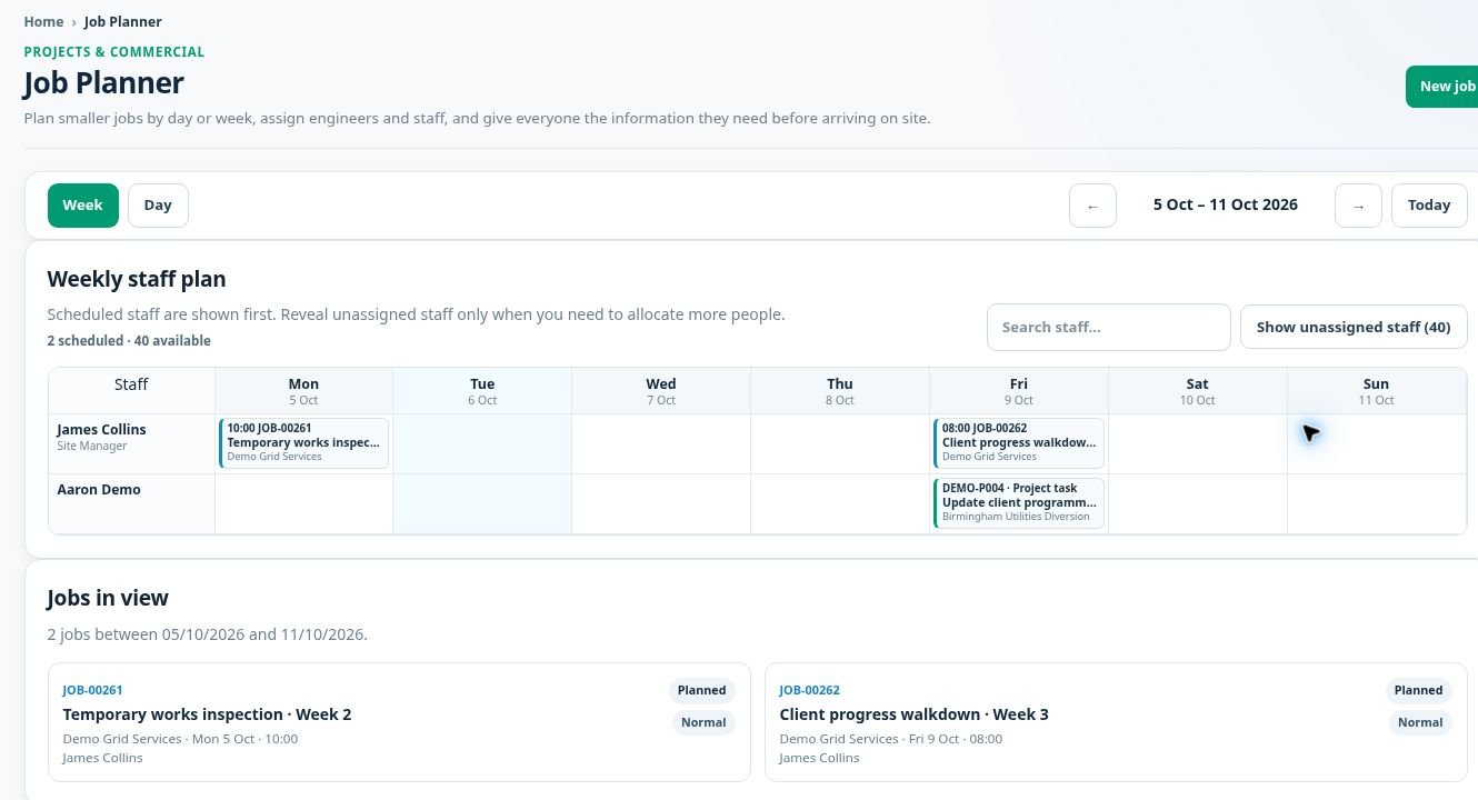Infinity Alpha software screenshot illustrating Workforce Planning & Timesheets